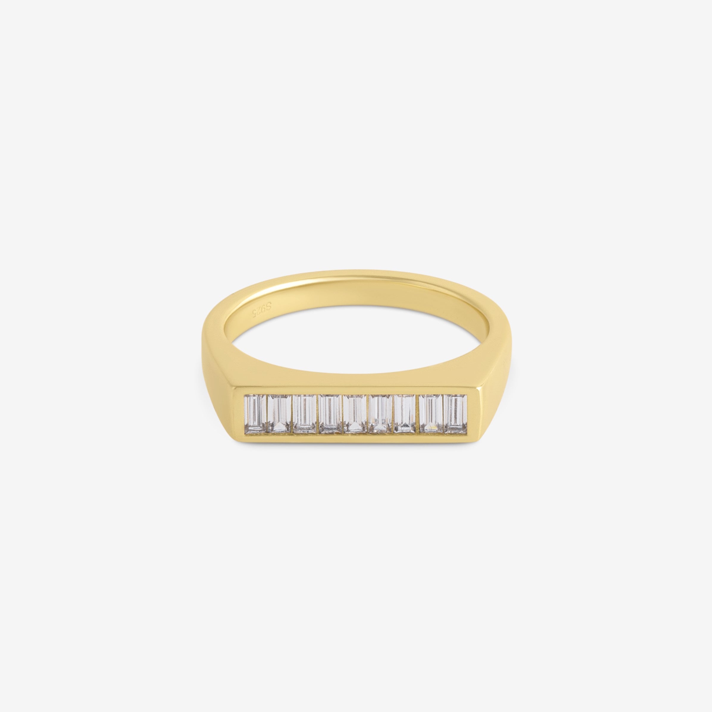 Baguette Bezel Set ring in 18k gold with lab-grown baguette diamonds, unisex jewelry NIK Jewellery Canada