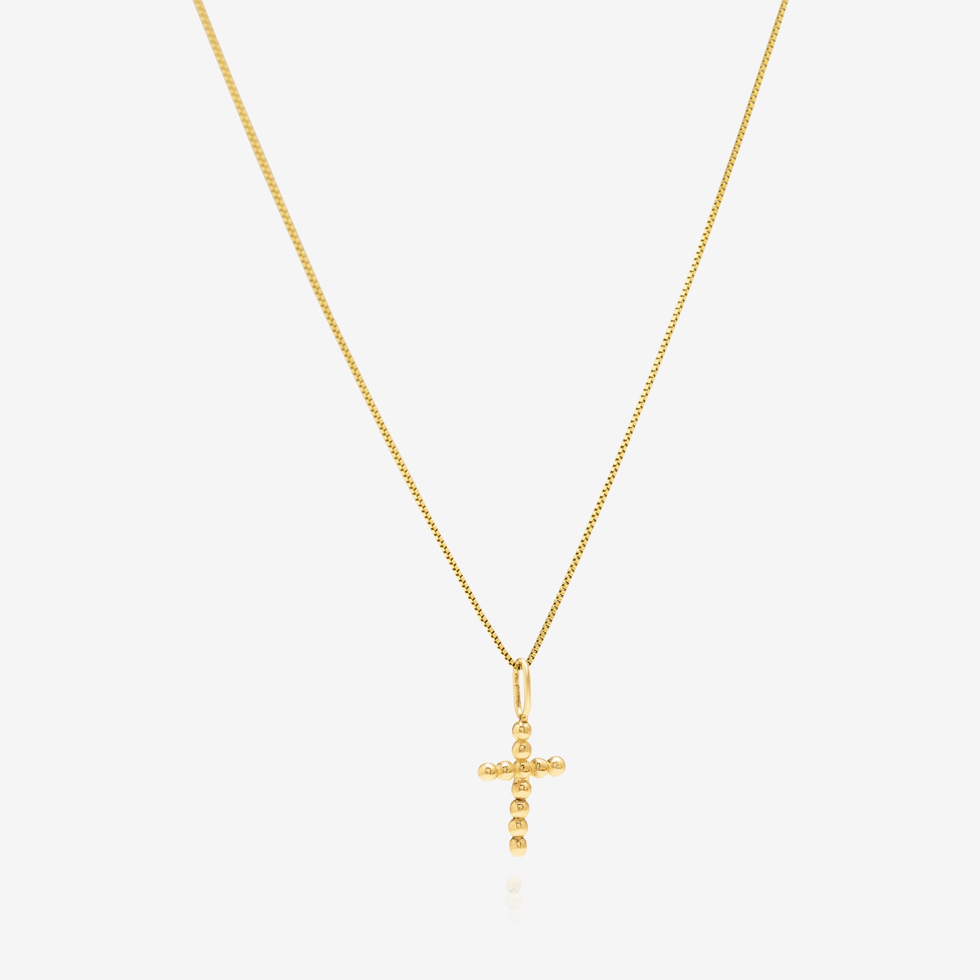 Beaded Cross pendant detail close-up in 14K gold, unisex jewelry NIK Jewellery Canada
