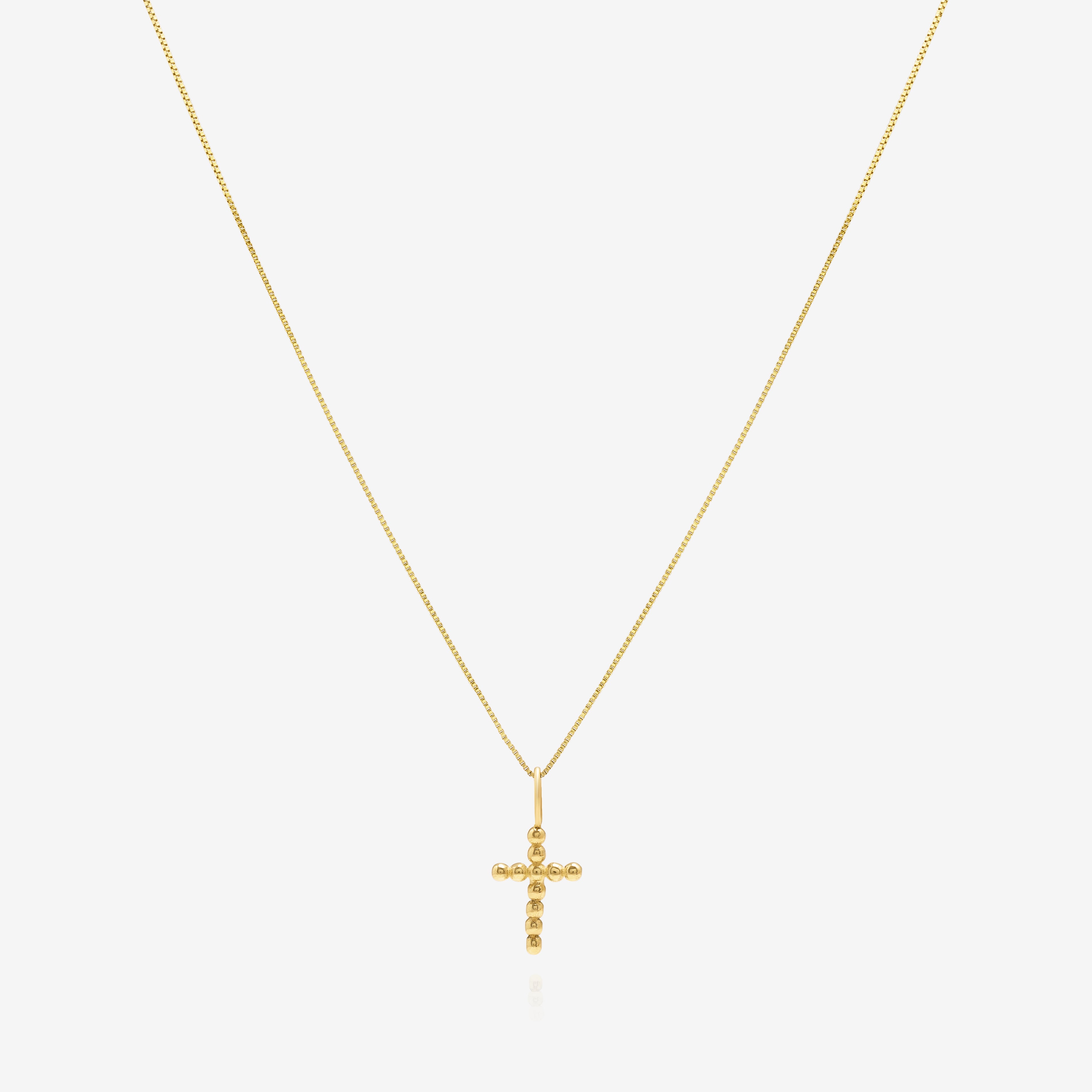 Beaded Cross pendant necklace in 14K gold with box chain, unisex jewelry NIK Jewellery Canada