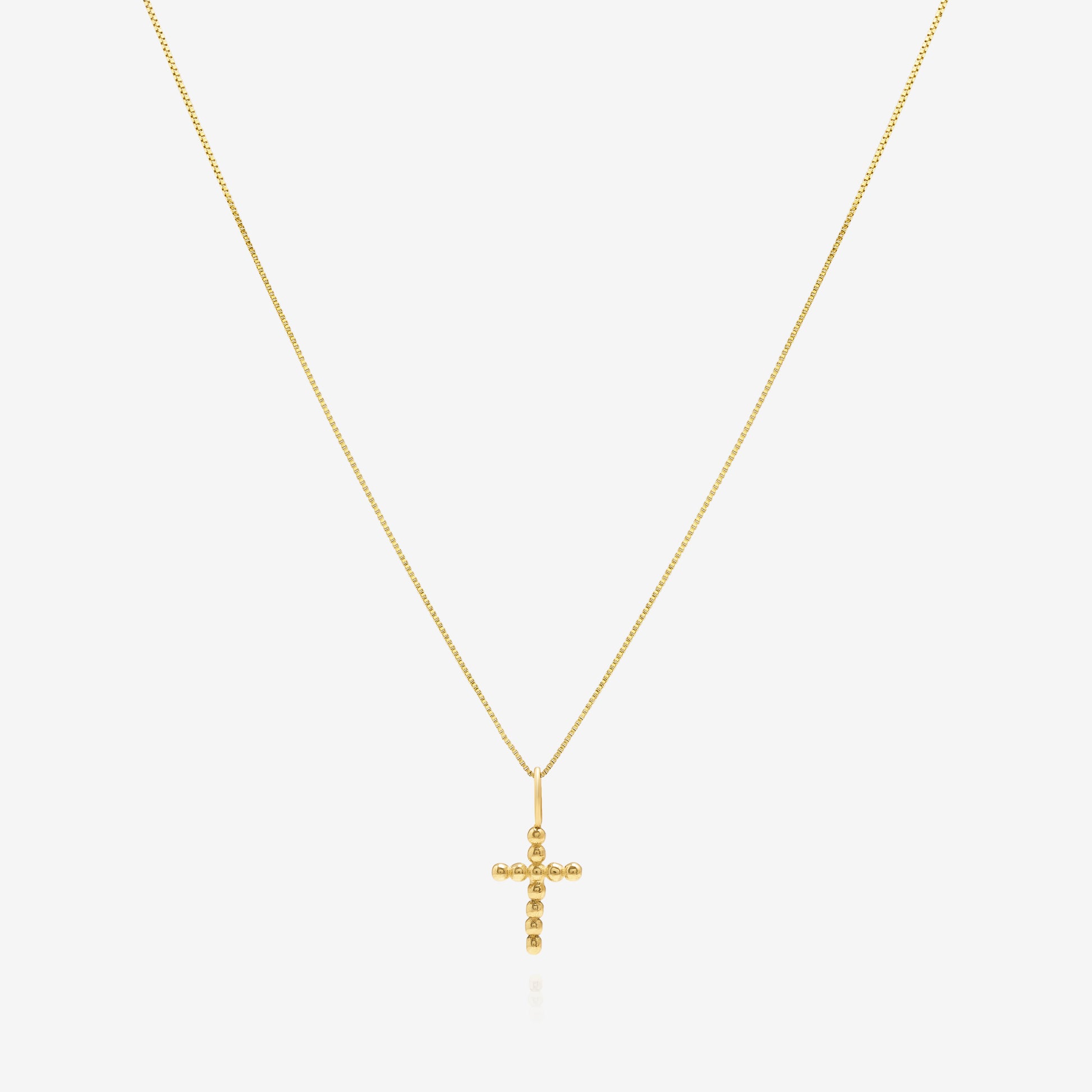 Beaded Cross pendant necklace in 14K gold with box chain, unisex jewelry NIK Jewellery Canada