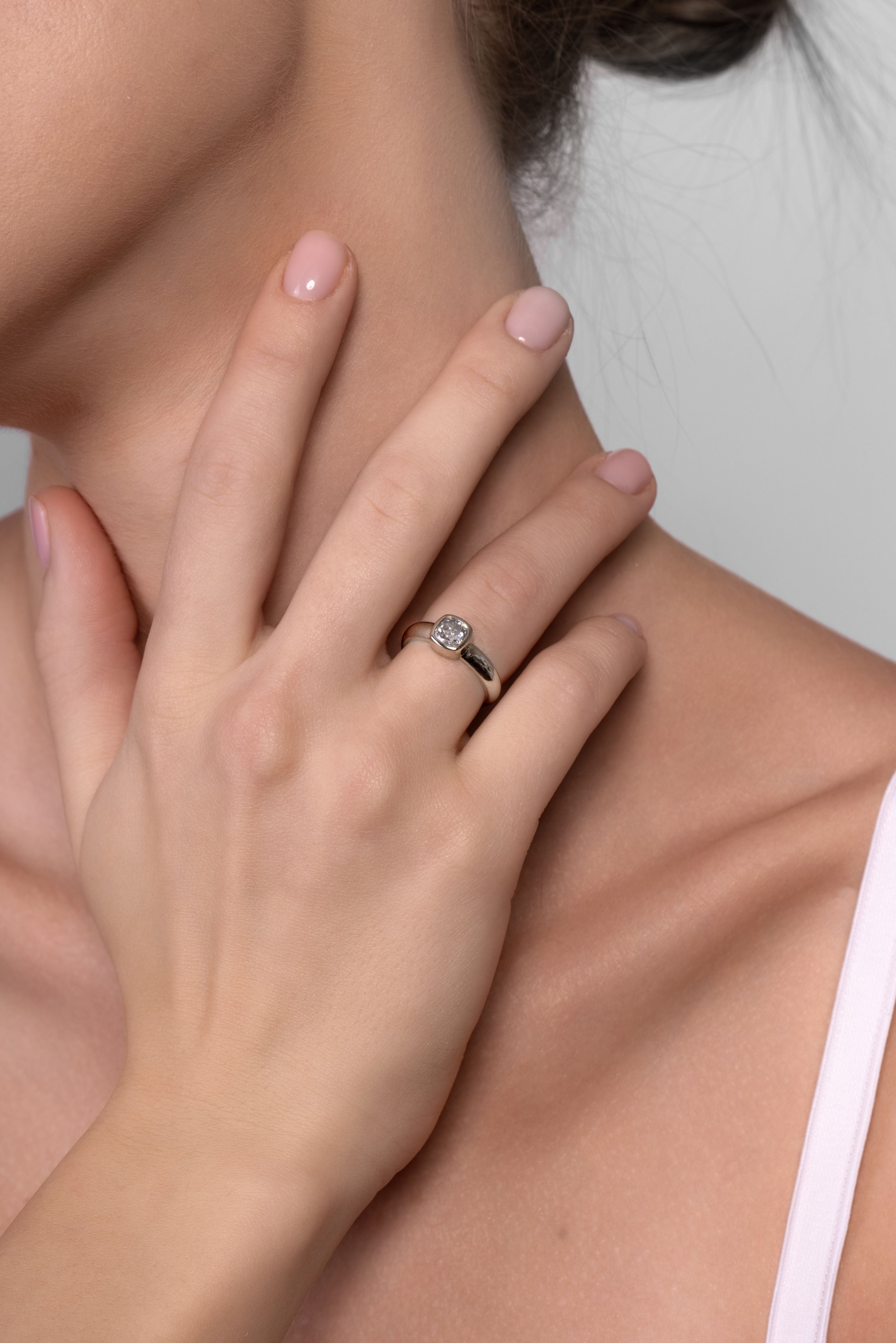 Aurora Cushion Diamond Bezel Ring