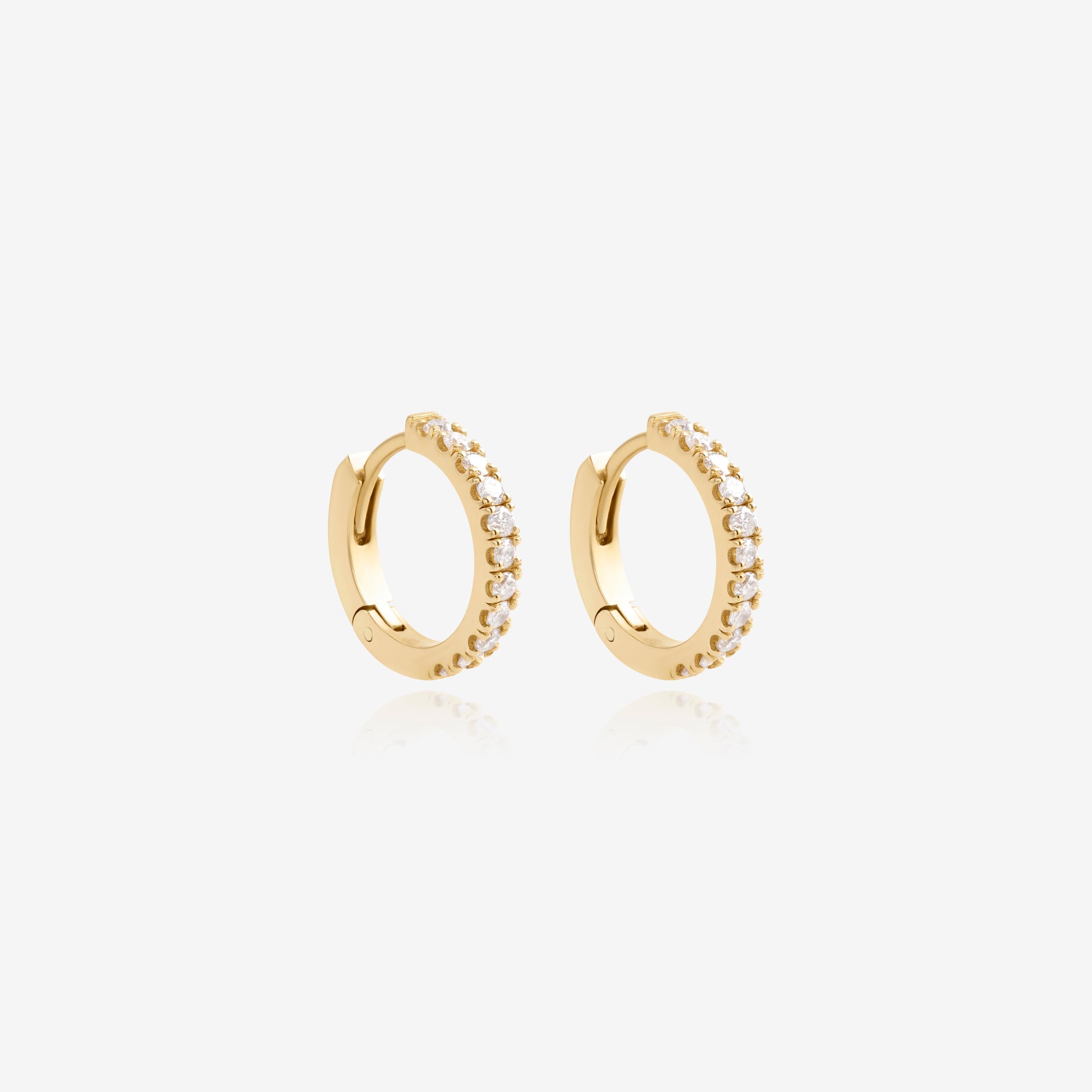 Nik Jewellery Aurelia 14K gold diamond pavé hoop earrings shown as a pair, front view on white background.