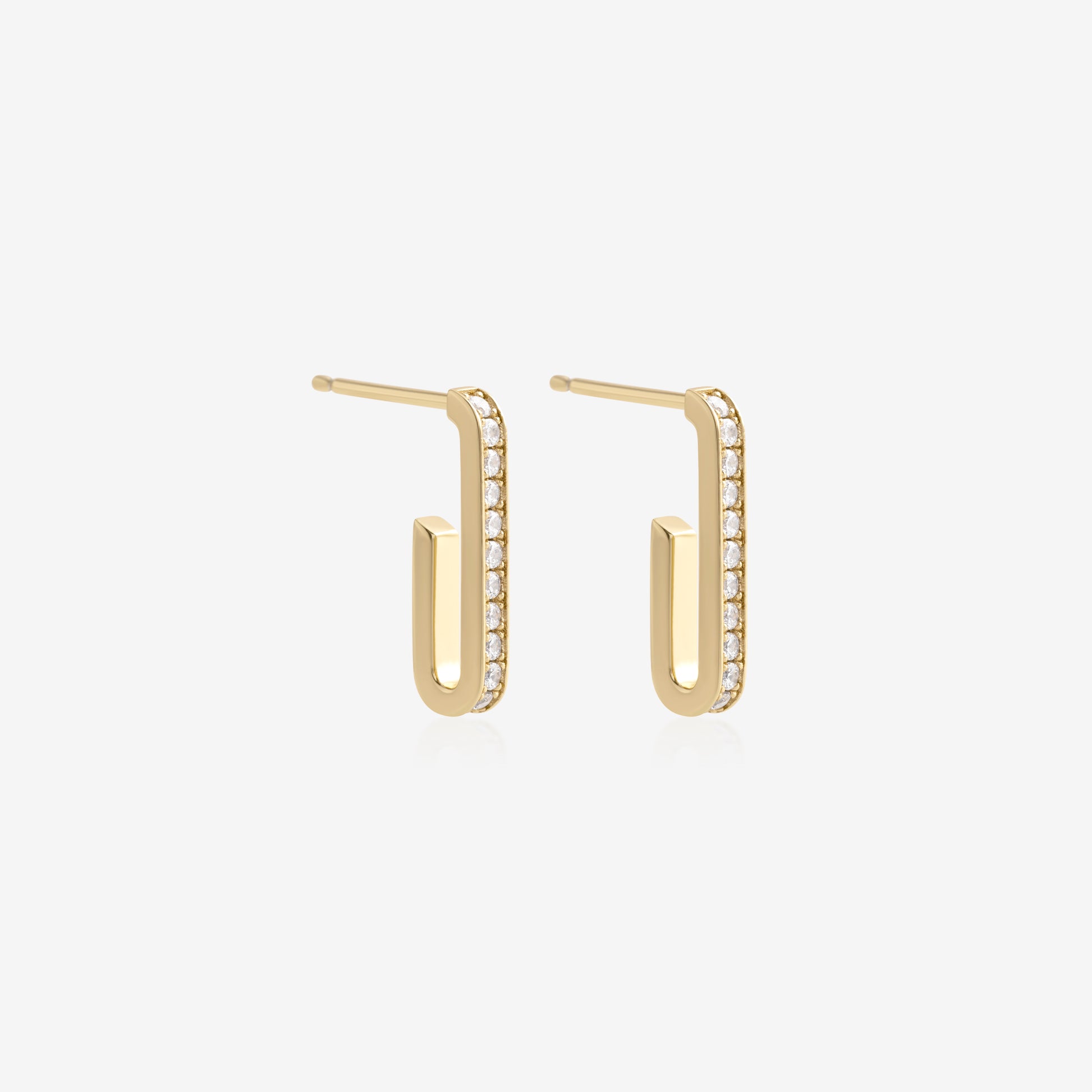 Nik Jewellery Axis 14K gold lab-grown diamond pavé curve earrings, angled view showing U-shaped design and post back.