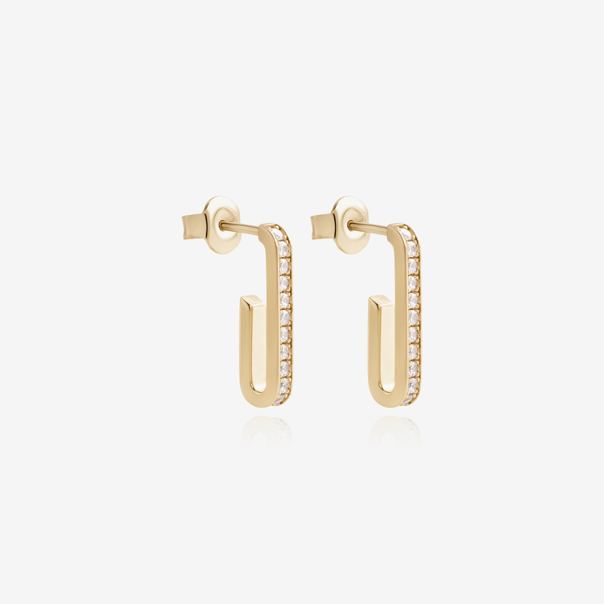 Nik Jewellery Axis 14K yellow gold pavé curve earrings with lab-grown diamonds, front view.