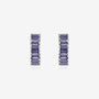 Nik Jewellery Azure 18K white gold 10 mm huggie earrings with blue baguette sapphires, front view.
