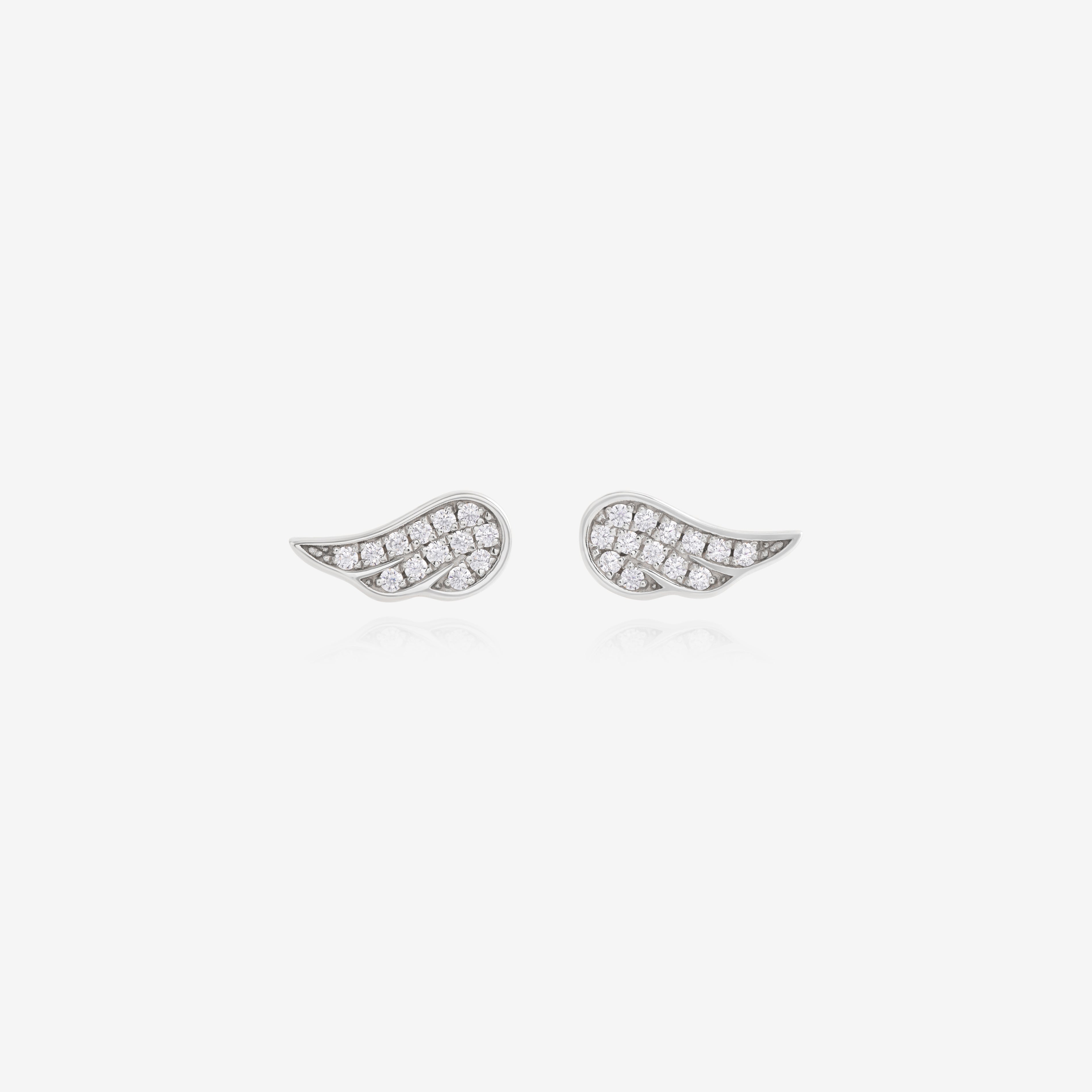 Nik Jewellery Celeste 14K white gold wing stud earrings with lab-grown pavé diamonds, pair view.