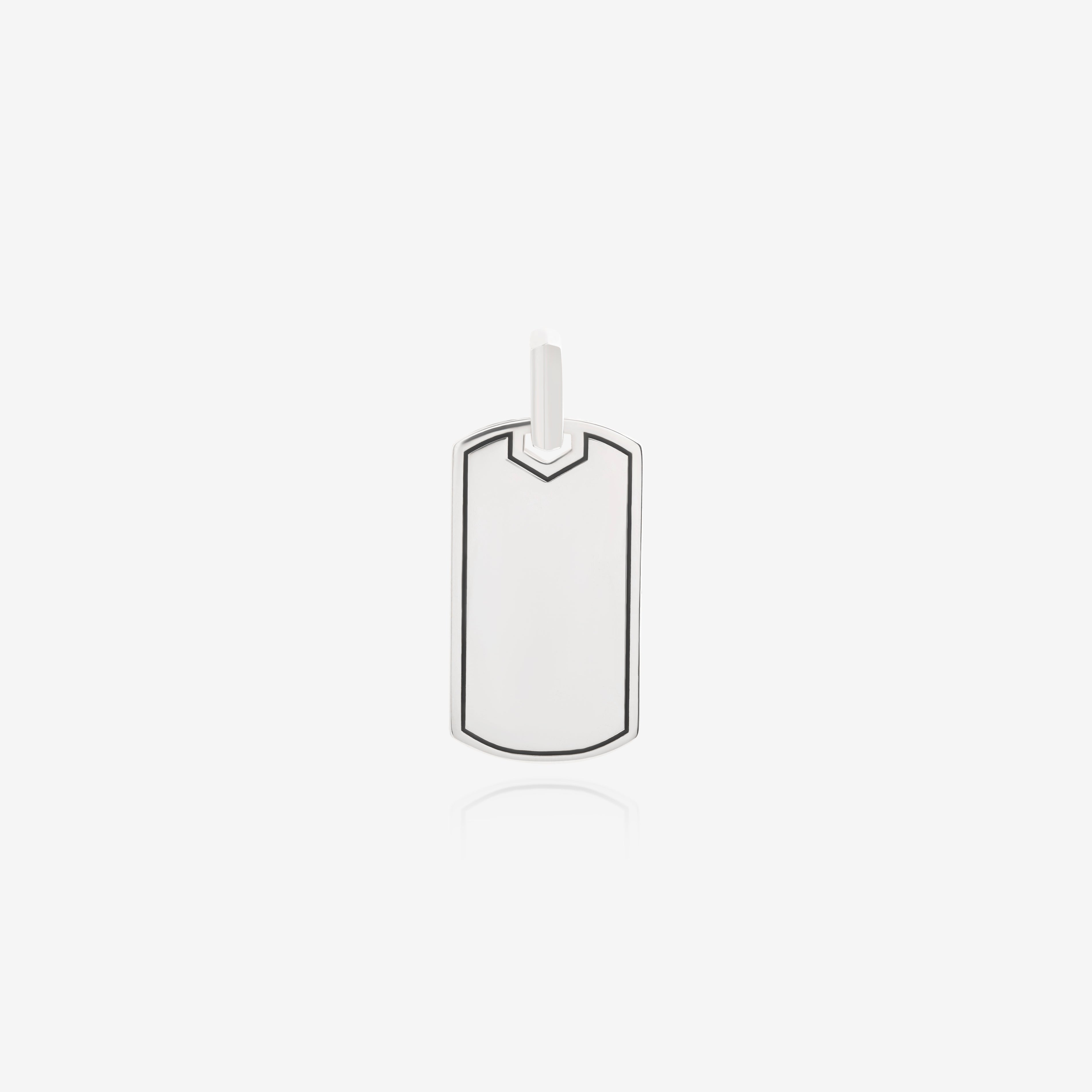 Nik Jewellery engravable 925 sterling silver tag pendant, front view showing V-cut top and polished surface.