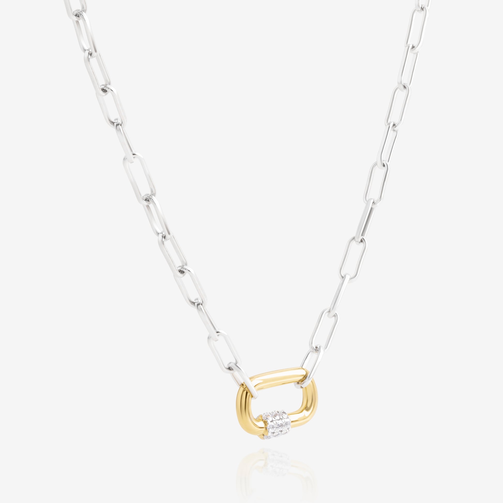 Nik Jewellery Orion 14K gold lab-grown diamond lock pendant close-up showing rounded shape and pavé diamond bar.