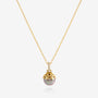 Nik Jewellery Solara 18K yellow gold pendant necklace with round cultured pearl and diamond bail, full front view.