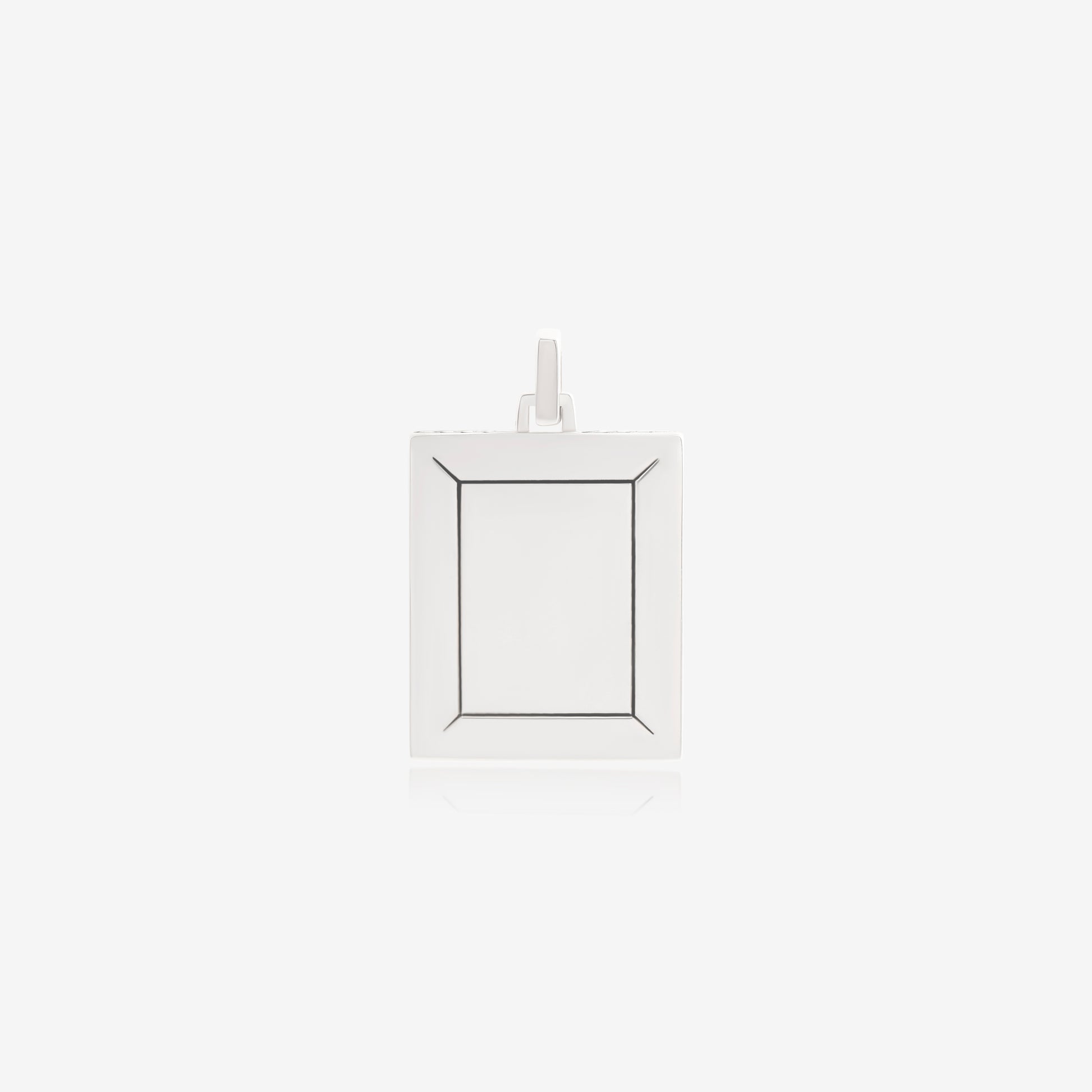 Nik Jewellery turquoise azure sterling silver pendant, back view with geometric engraved frame.