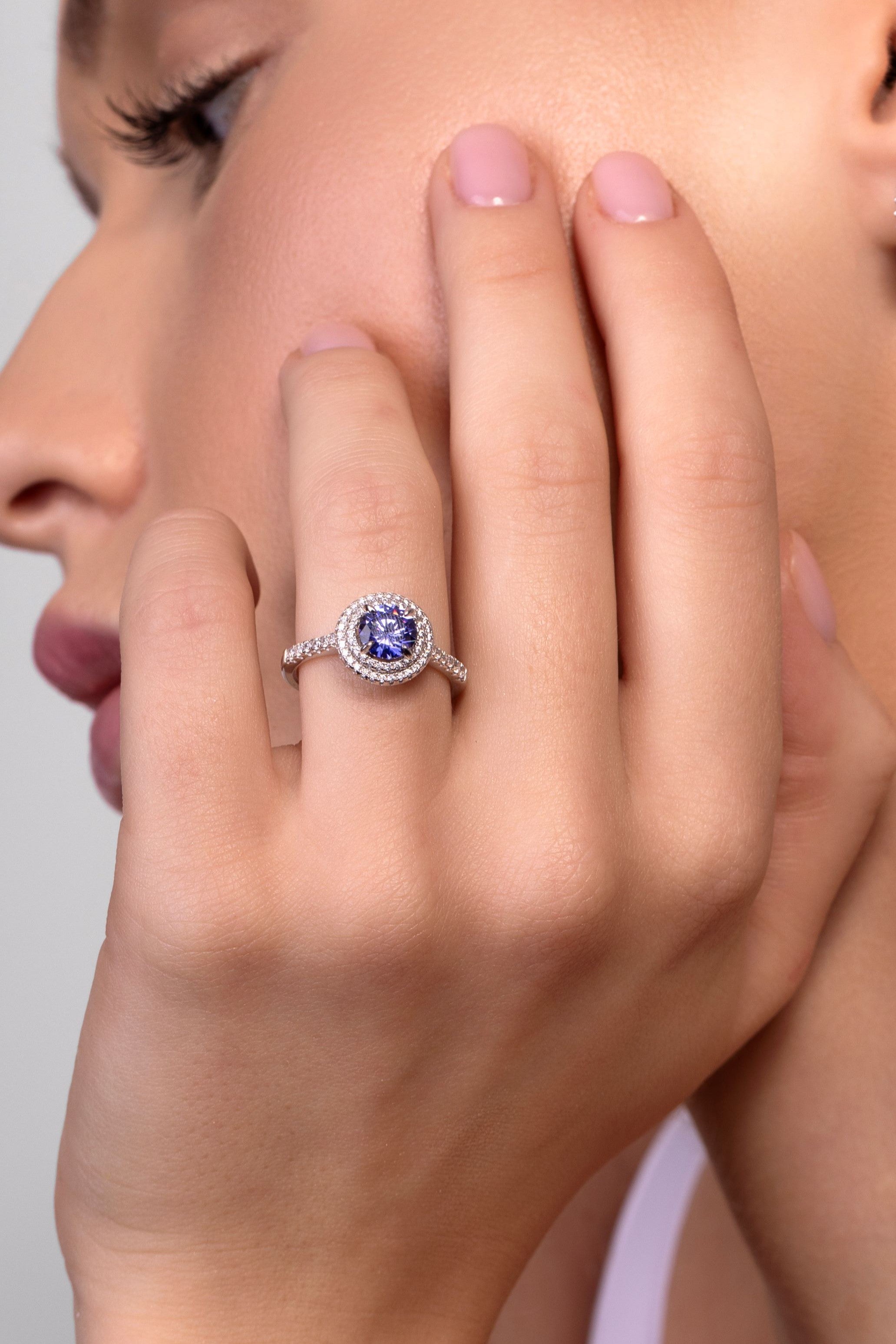 Celestia Sapphire Double Halo Ring